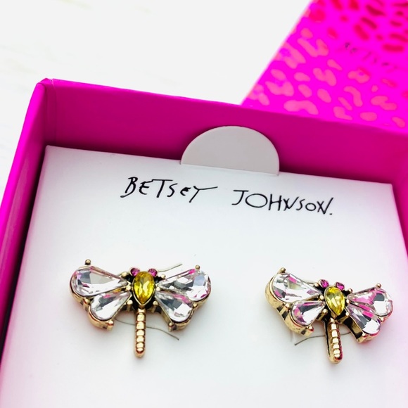 💗Betsey Johnson Dragonfly Stud Earrings, Crystal - Picture 10 of 14